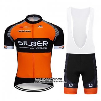 2019 Maillot Ciclismo Sliber Orange Noir Manches Courtes et Cuissard