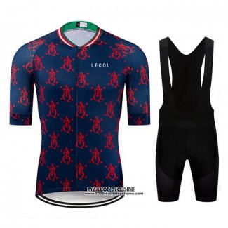 2020 Maillot Ciclismo Le Col Fonce Bleu Rouge Manches Courtes et Cuissard