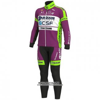 2020 Maillot Cyclisme Bardiani Csf Violet Vert Manches Longues et Cuissard