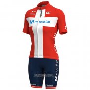 2021 Maillot Cyclisme Femme Movistar Champion Danemark Manches Courtes et Cuissard