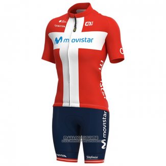 2021 Maillot Cyclisme Femme Movistar Champion Danemark Manches Courtes et Cuissard