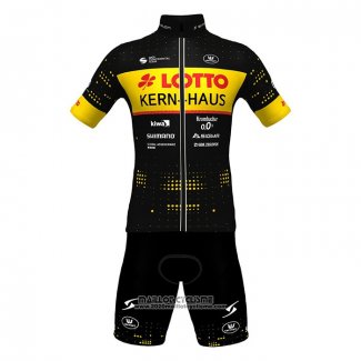 2022 Maillot Cyclisme Lotto-kern Haus Noir Jaune Manches Courtes et Cuissard