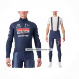 2024 Maillot Cyclisme Deceuninck Quick Step Fonce Bleu Blanc Manches Longues Et Cuissard