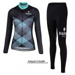 Maillot Ciclismo Femme Bianchi Milano Cornedo Noir Bleu Manches Longues et Cuissard