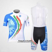 2012 Maillot Ciclismo Bianchi Blanc et Bleu Clair Manches Courtes et Cuissard