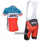 2014 Maillot Ciclismo BMC Champion Italie Bleu et Orange Manches Courtes et Cuissard