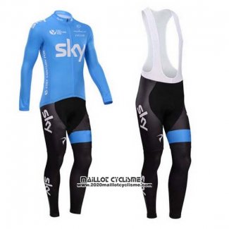 2014 Maillot Ciclismo Sky Blanc et Azur Manches Longues et Cuissard