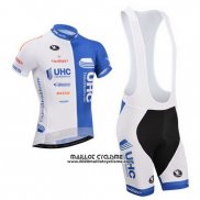 2014 Maillot Ciclismo UHC Blanc et Azur Manches Courtes et Cuissard