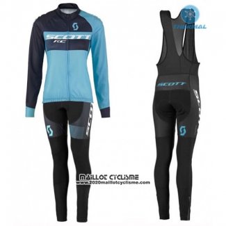 2016 Maillot Ciclismo Femme Scott Bleu et Noir Manches Longues et Cuissard