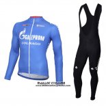 2016 Maillot Ciclismo Gazprom Rusvelo Colnago Bleu et Blanc Manches Longues et Cuissard