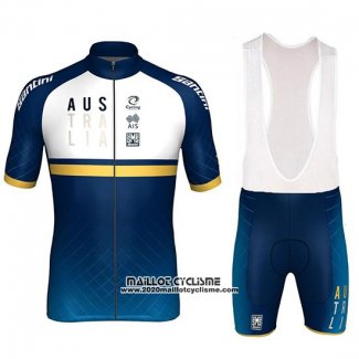 2018 Maillot Ciclismo Australie Blanc et Bleu Manches Courtes et Cuissard