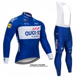 2018 Maillot Ciclismo Quick Step Floors Bleu et Blanc Manches Longues et Cuissard