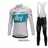 2018 Maillot Ciclismo Sky Blanc et Bleu Manches Longues et Cuissard