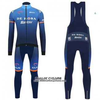 2019 Maillot Ciclismo Casteli DE Rose Bleu Manches Longues et Cuissard