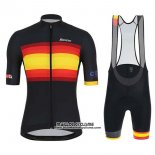 2019 Maillot Ciclismo Espagne Noir Rouge Jaune Manches Courtes et Cuissard