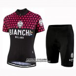 2019 Maillot Ciclismo Femme Bianchi Dot Noir Rouge Manches Courtes et Cuissard