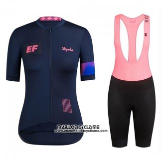 2019 Maillot Ciclismo Femme Rapha Fonce Bleu Rose Manches Courtes et Cuissard