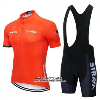 2019 Maillot Ciclismo STRAVA Orange Manches Courtes et Cuissard