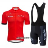 2019 Maillot Ciclismo STRAVA Rouge Manches Courtes et Cuissard