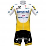 2020 Maillot Ciclismo Deceuninck Quick Step Blanc Jaune Manches Courtes et Cuissard