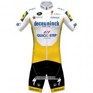 2020 Maillot Ciclismo Deceuninck Quick Step Blanc Jaune Manches Courtes et Cuissard