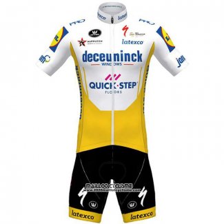 2020 Maillot Ciclismo Deceuninck Quick Step Blanc Jaune Manches Courtes et Cuissard