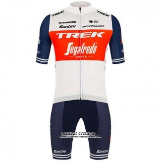 2020 Maillot Ciclismo Trek Segafredo Blanc Profond Bleu Manches Courtes et Cuissard