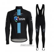 2021 Maillot Cyclisme DSM Noir Bleu Manches Longues et Cuissard