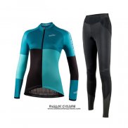 2021 Maillot Cyclisme Femme Nalini Lumiere Vert Bleu Clair Manches Longues et Cuissard