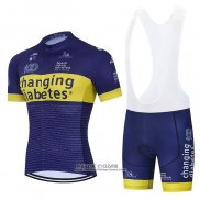 2021 Maillot Cyclisme Novo Nordisk Bleu Jaune Manches Courtes et Cuissard