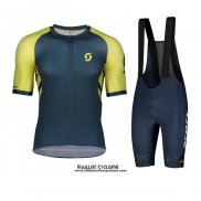 2021 Maillot Cyclisme Scott Jaune Fonce Bleu Manches Courtes et Cuissard