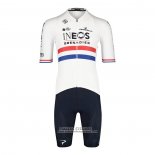 2022 Maillot Cyclisme British Champion Ineos Bleu Blanc Manches Courtes et Cuissard