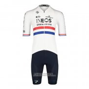 2022 Maillot Cyclisme British Champion Ineos Bleu Blanc Manches Courtes et Cuissard