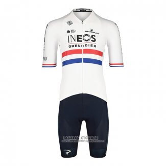 2022 Maillot Cyclisme British Champion Ineos Bleu Blanc Manches Courtes et Cuissard