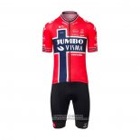 2022 Maillot Cyclisme Jumbo Visma Rouge Bleu Manches Courtes et Cuissard