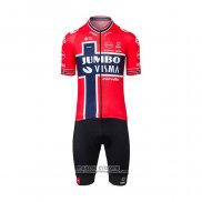 2022 Maillot Cyclisme Jumbo Visma Rouge Bleu Manches Courtes et Cuissard