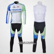2011 Maillot Ciclismo Liquigas Cannondale Blanc et Vert Manches Longues et Cuissard