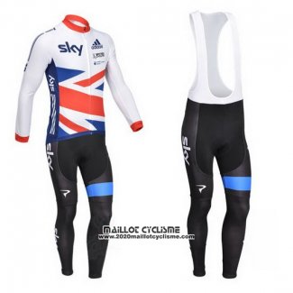 2013 Maillot Ciclismo Sky Champion Regno Unito Blanc et Nosso Manches Longues et Cuissard