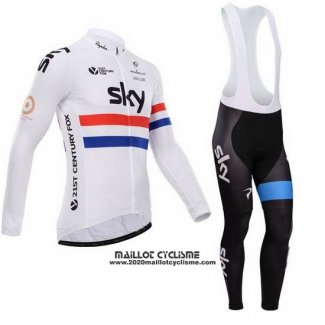 2014 Maillot Ciclismo Sky Champion Regno Unito Blanc Manches Longues et Cuissard