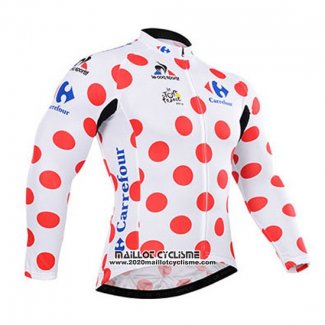 2015 Maillot Ciclismo Tour de France Blanc et Rouge Manches Longues et Cuissard