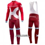 2016 Maillot Ciclismo Katusha Alpecin Blanc et Rouge Manches Longues et Cuissard