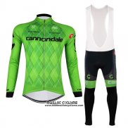 2017 Maillot Ciclismo Cannondale Vert et Noir Manches Longues et Cuissard