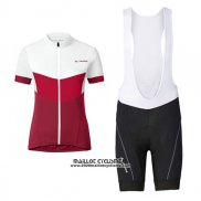 2017 Maillot Ciclismo Femme Vaude Blanc et Rouge Manches Courtes et Cuissard