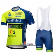 2018 Maillot Ciclismo AquaProject Jaune Vert Manches Courtes et Cuissard