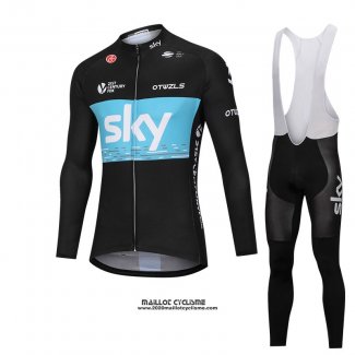 2018 Maillot Ciclismo Sky Noir et Bleu Manches Longues et Cuissard