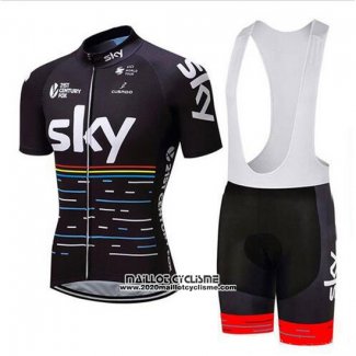 2018 Maillot Ciclismo Sky Noir et Rouge Manches Courtes et Cuissard