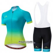 2019 Maillot Ciclismo Femme Miloto Bleu Vert Manches Courtes et Cuissard