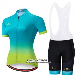 2019 Maillot Ciclismo Femme Miloto Bleu Vert Manches Courtes et Cuissard