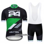2019 Maillot Ciclismo Herbalifr 24 Noir Vert Manches Courtes et Cuissard