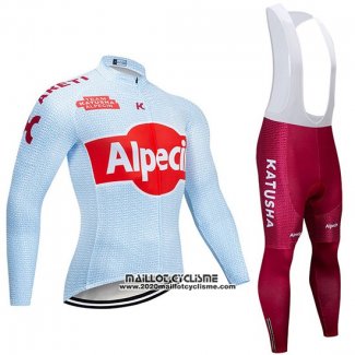 2019 Maillot Ciclismo Katusha Alpecin Lumiere Bleu Rouge Manches Longues et Cuissard